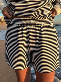 Dark Navy Blue and White Big Striped Shorts