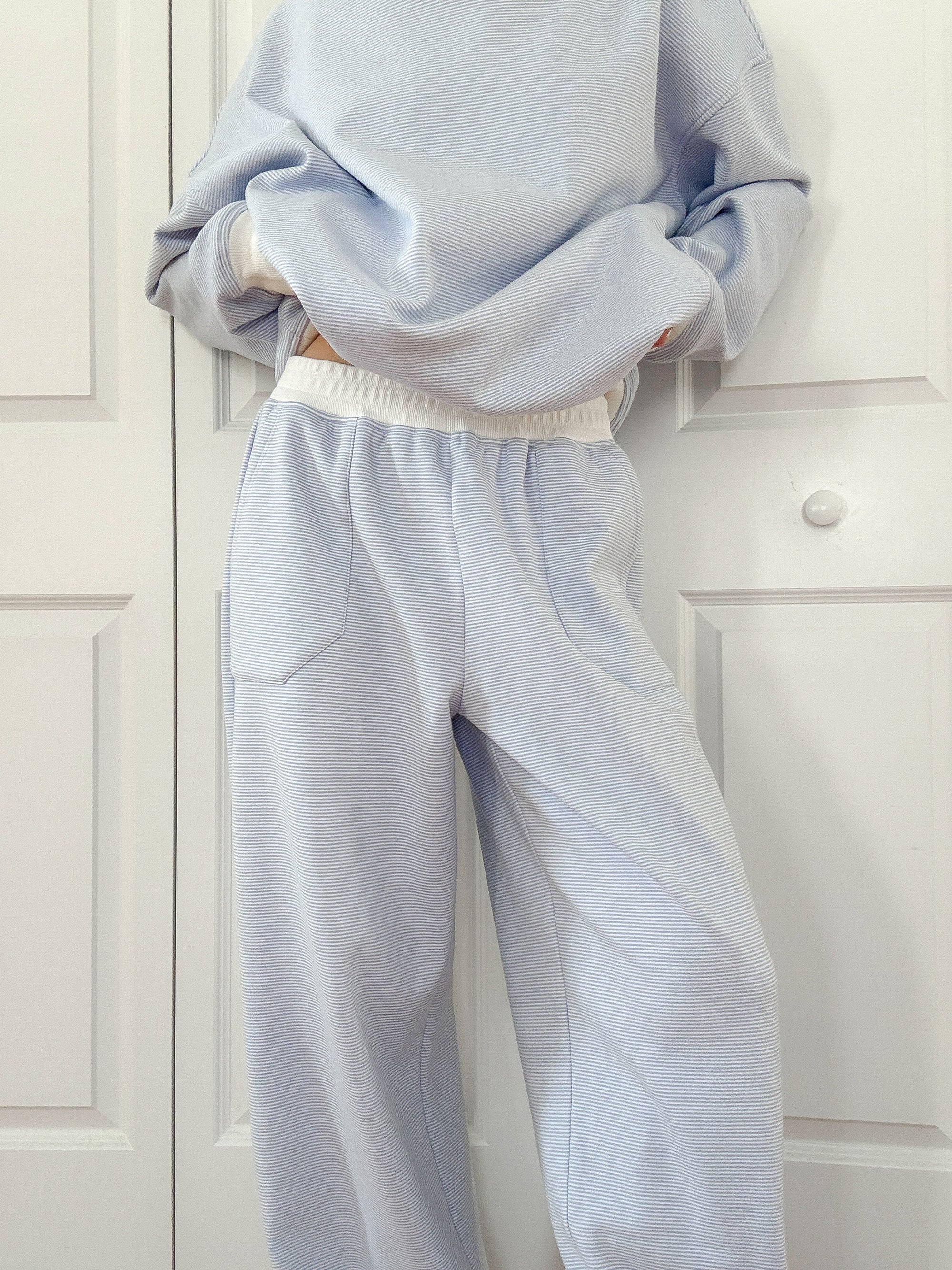 Blue and White Mini Striped Sweatpants