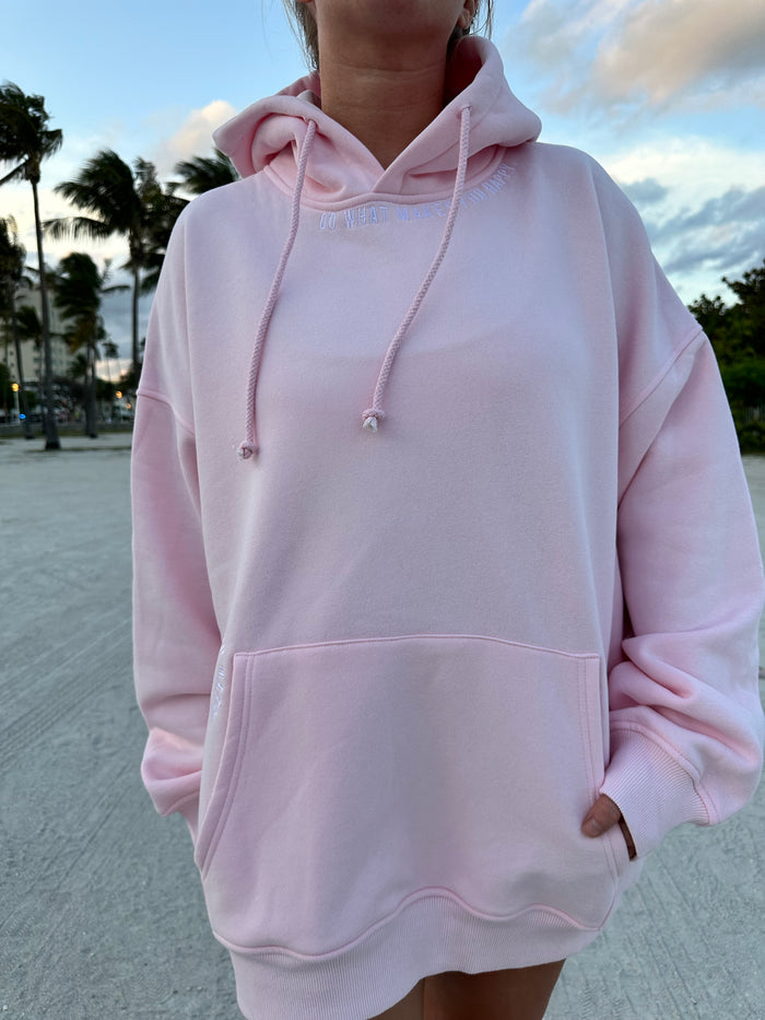 Light Pink Do What Makes You Happy Embroider Hoodie