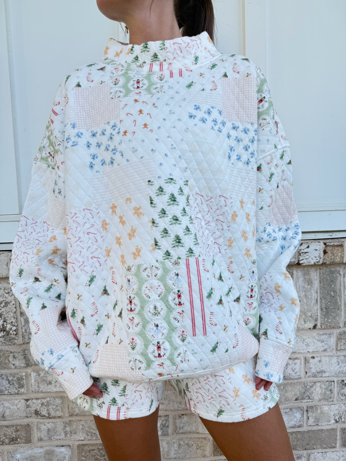 Christmas Holiday Quilted Mockneck Sweatshirt