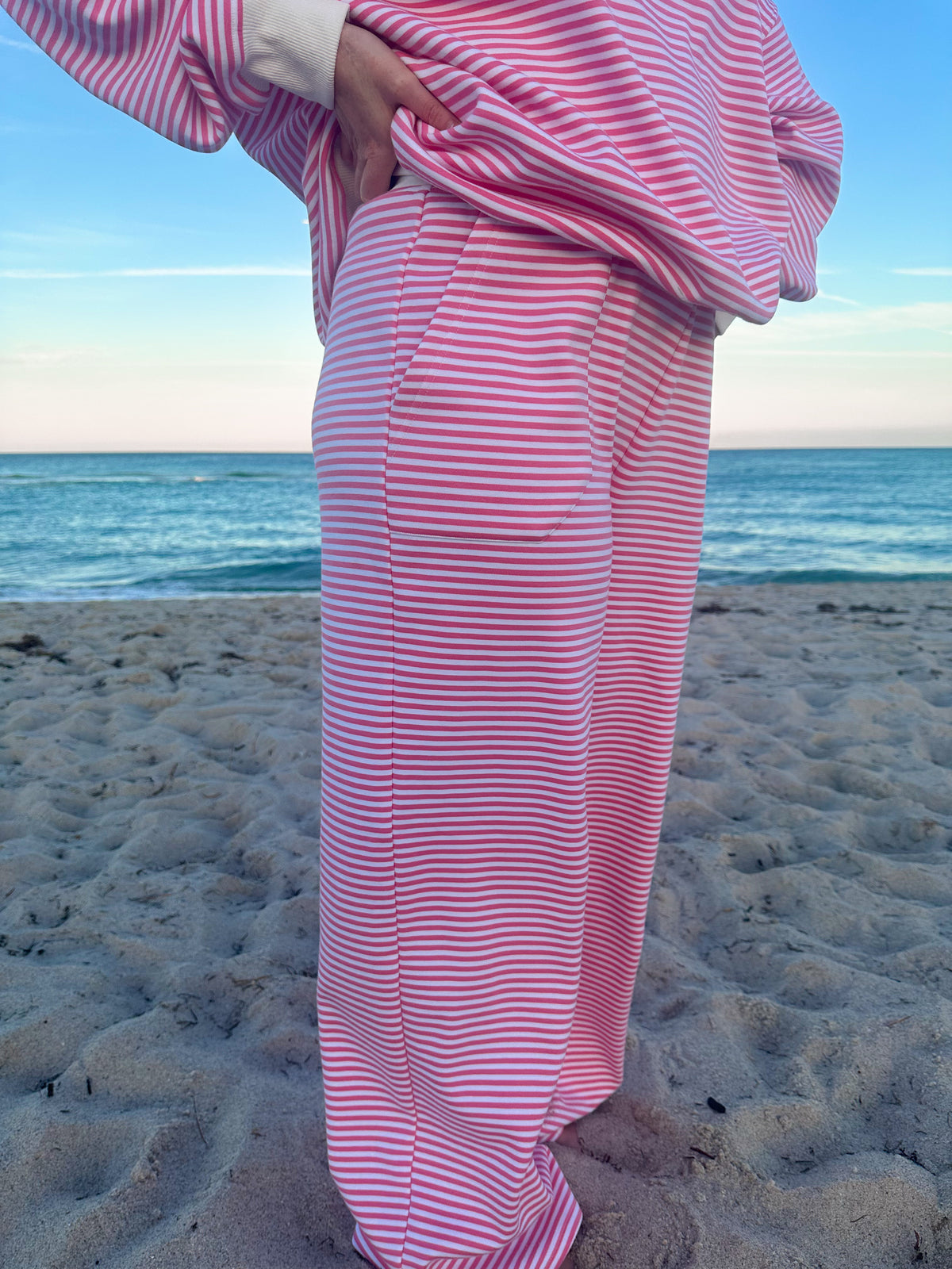 Dark Pink and White Big Striped Sweatpants