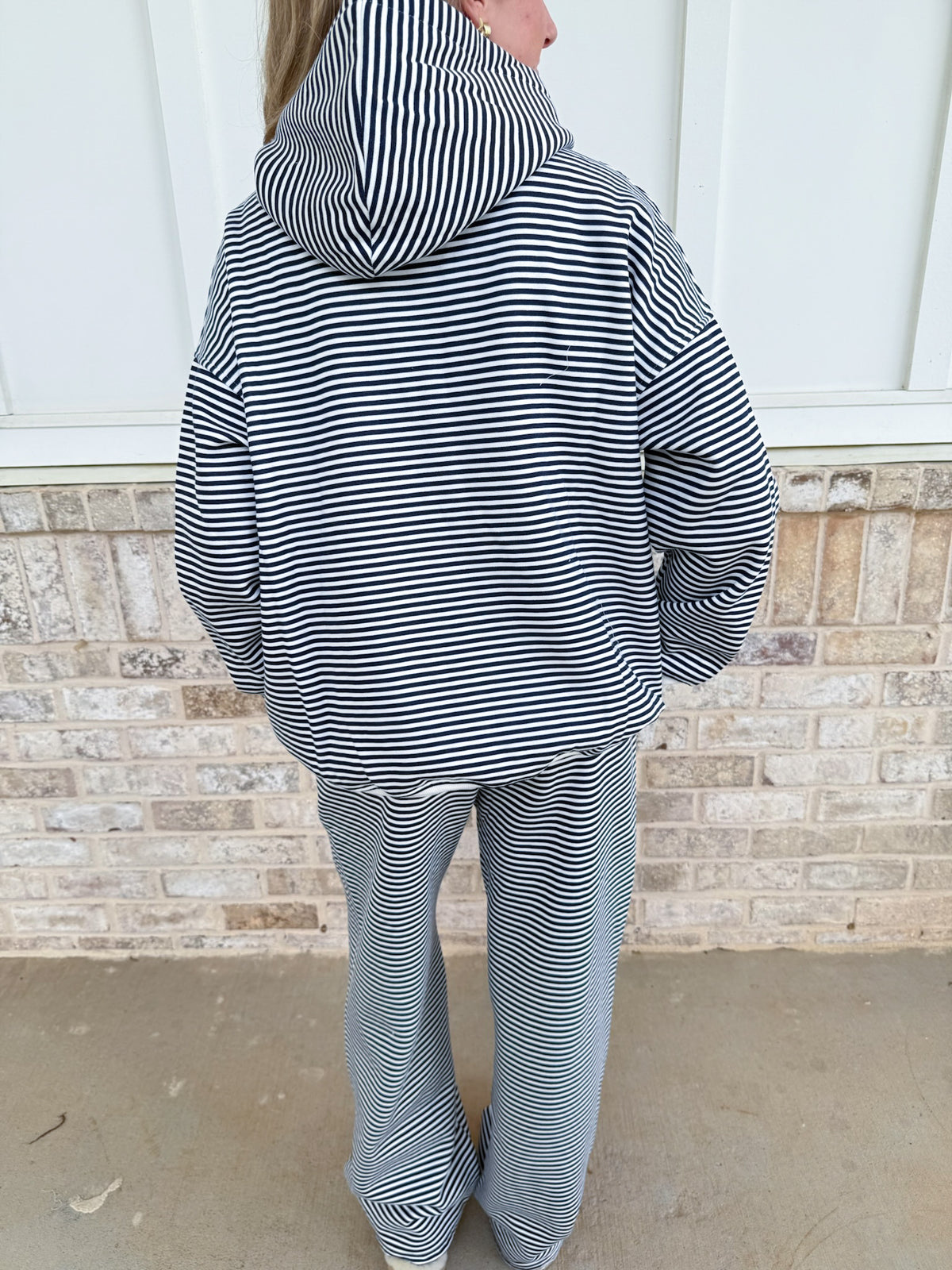 Dark Navy Blue and White Big Striped Hoodie
