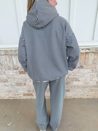 Dark Navy Blue and White Big Striped Hoodie