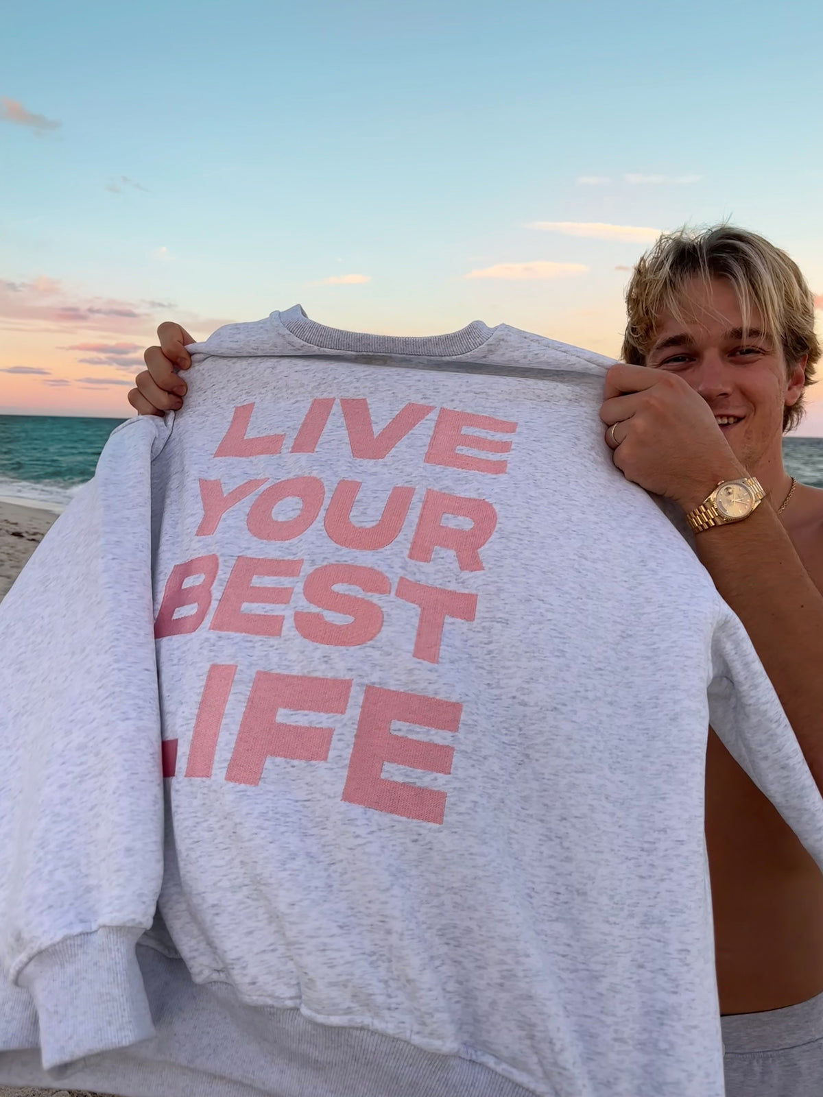 Pearl Grey Live Your Best Life Embroider Sweatshirt