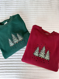 Sparkling Christmas Tree Embroidered Crewneck Sweatshirts