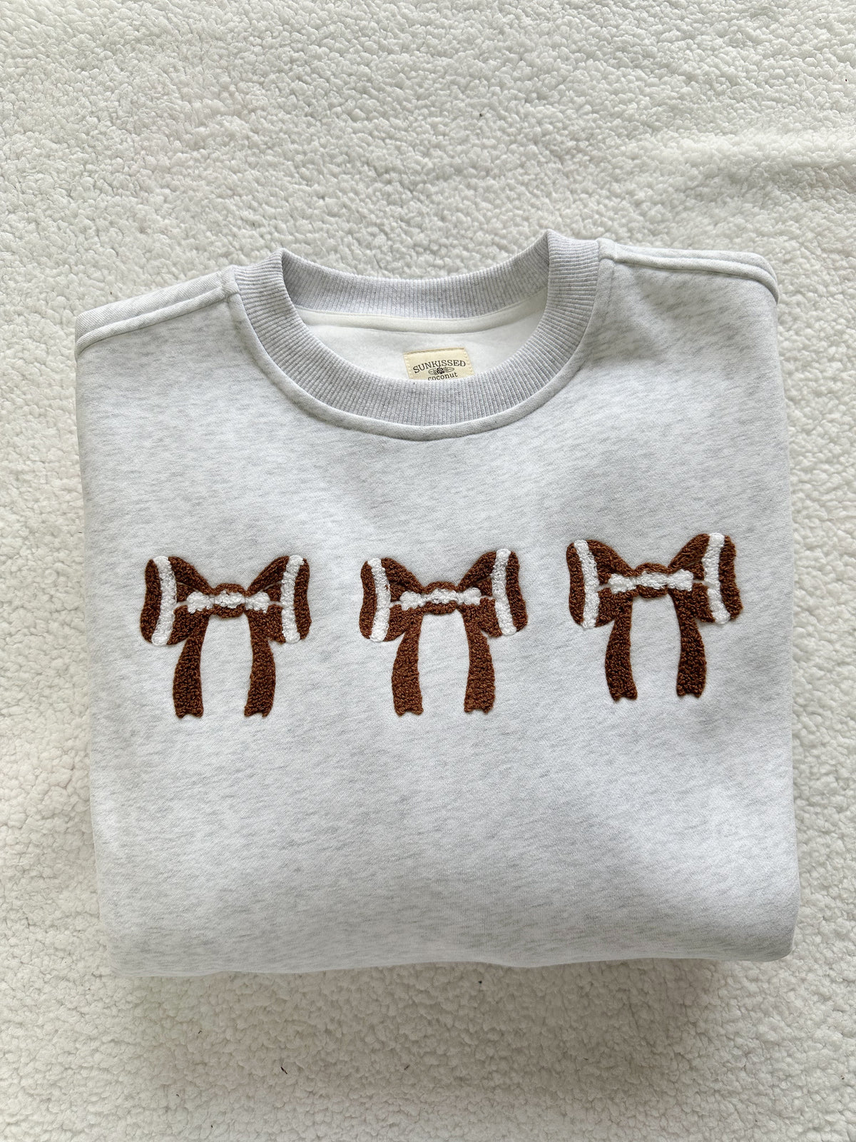 Pearl Grey Football Bows Game Day Embroider Sweatshirt