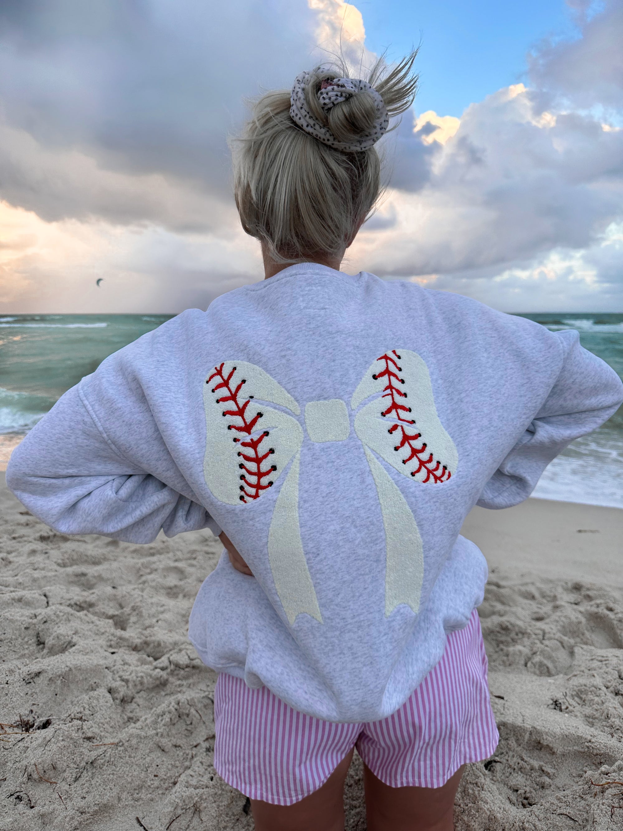 Baseball Bows Embroider Sweatshirt