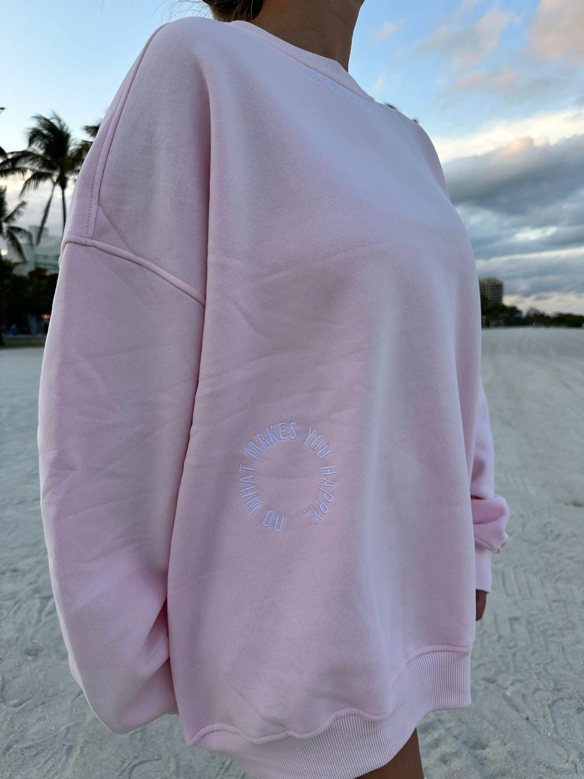Light Pink Do What Makes You Happy Embroider Sweatshirt