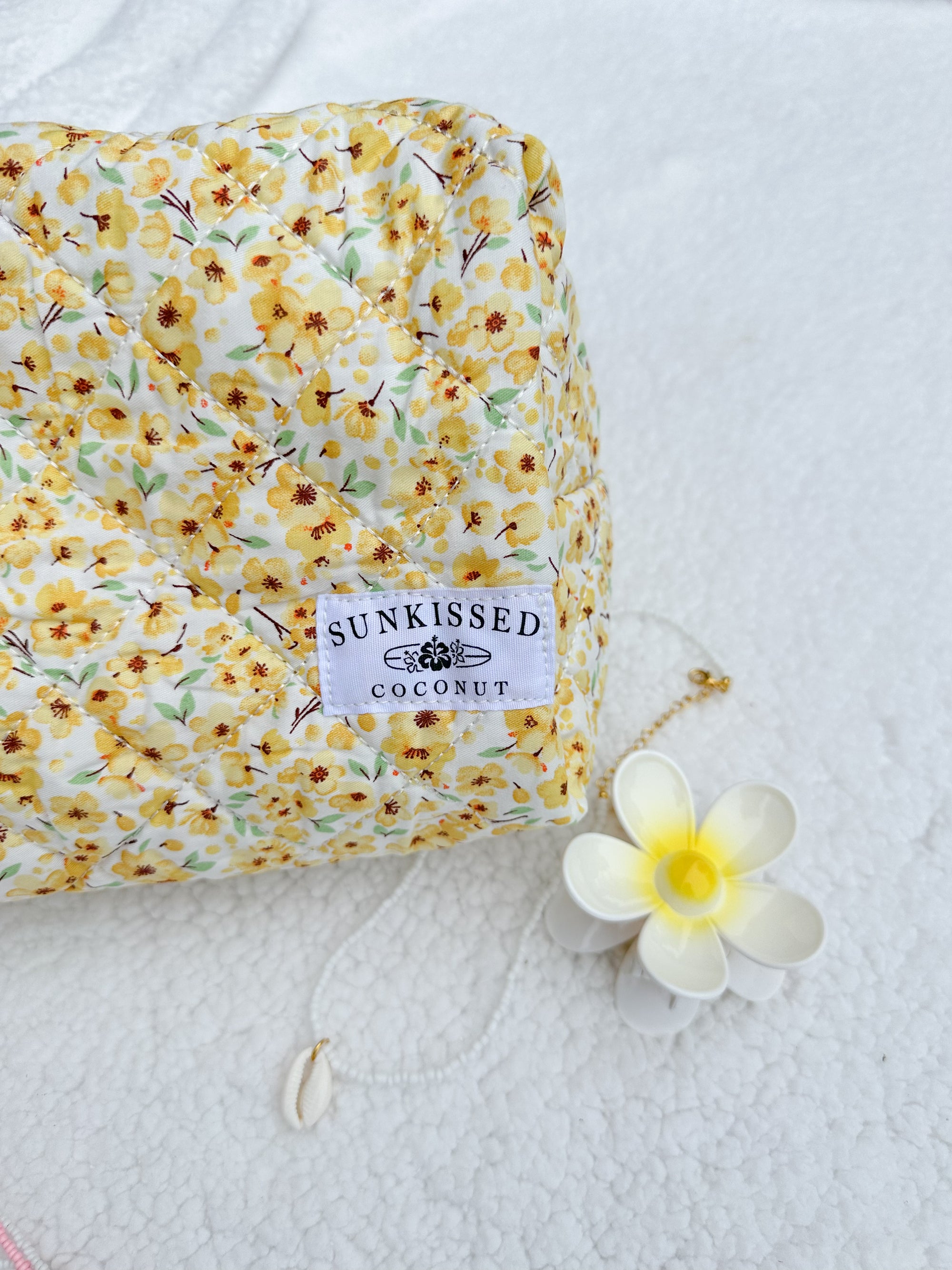 Yellow Flower Quilted Handmade Makeup Bag