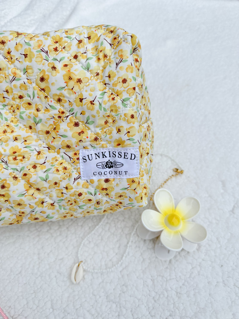 Large Yellow Flower Quilted Handmade Travel Bag