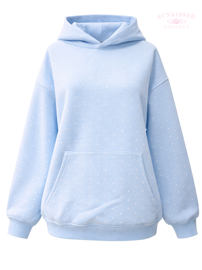 Baby Blue Polka Dot Hoodie 100% Cotton
