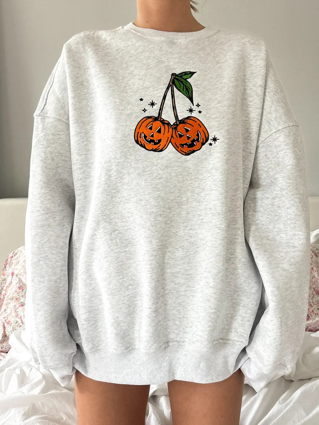 Pumpkin Cherries Fall Autumn Embroider Sweatshirt