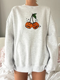 Pumpkin Cherries Fall Autumn Embroider Sweatshirt