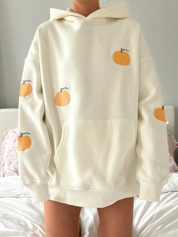 Pumpkins All Over Fall Embroider Hoodie