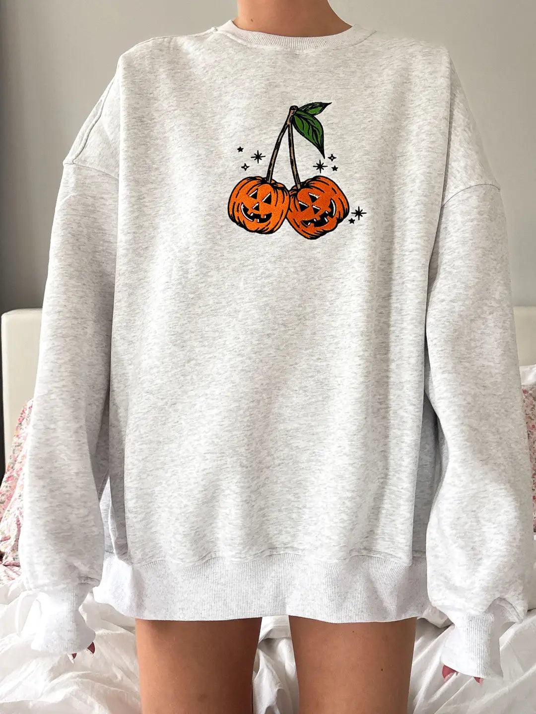 Pumpkin Cherries Fall Autumn Embroider Sweatshirt