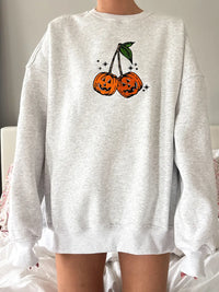 Pumpkin Cherries Fall Autumn Embroider Sweatshirt