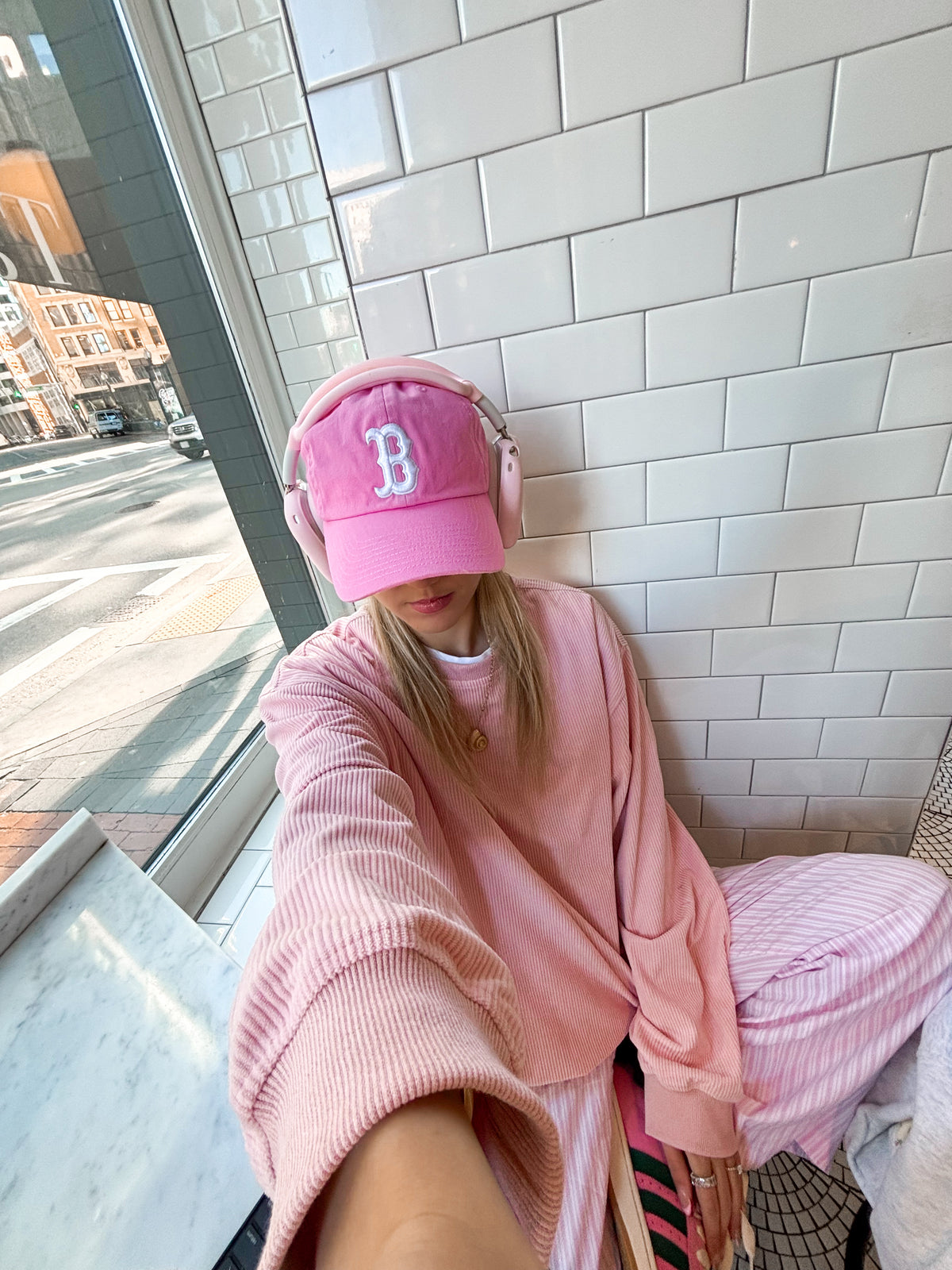 Light Pink Basic Corduroy Sweatshirt