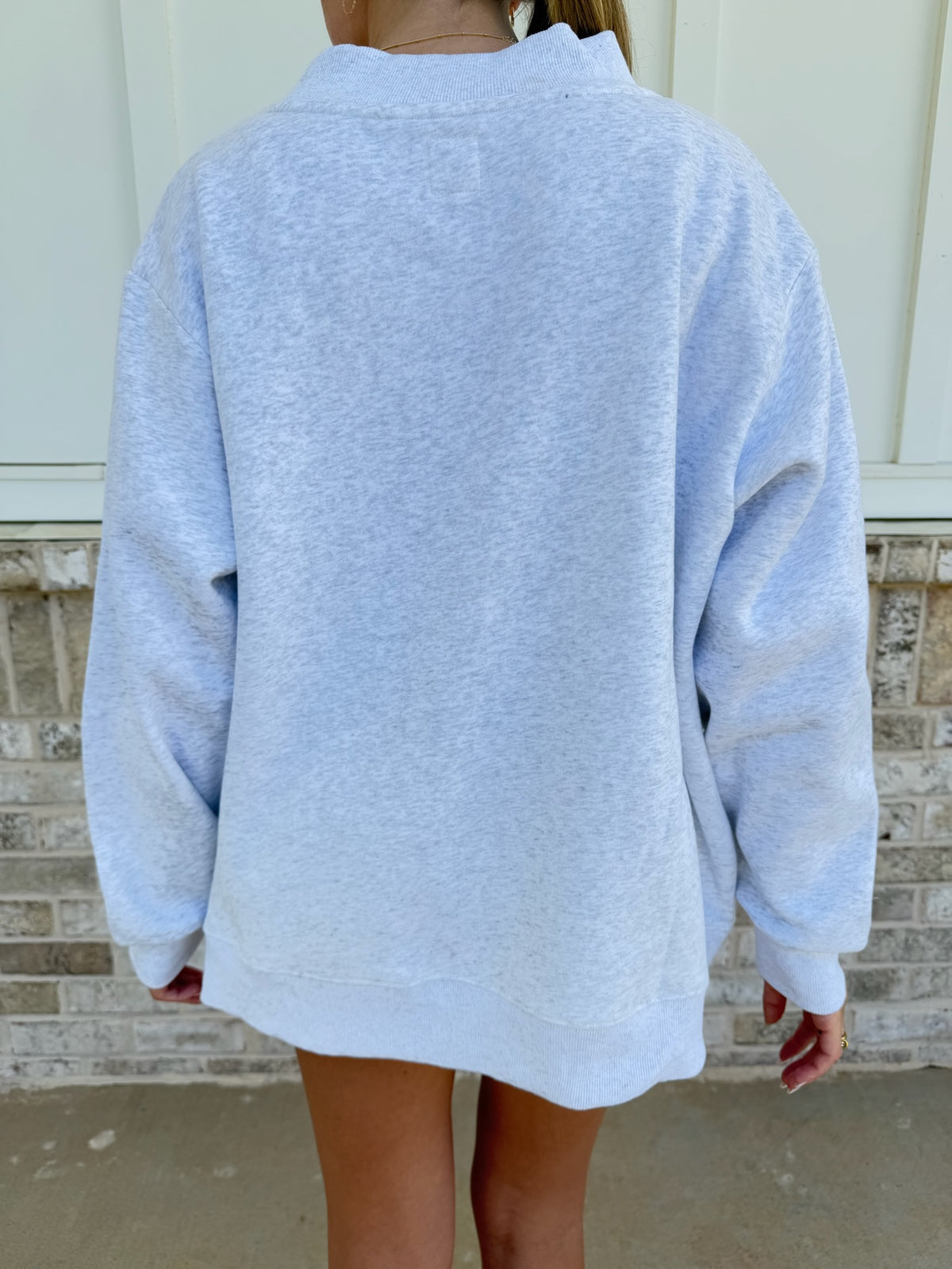 Pearl Grey Classic Teddy Bear Golf Embroider Mockneck Sweatshirt