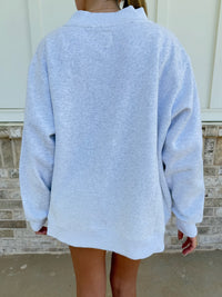 Pearl Grey Classic Teddy Bear Golf Embroider Mockneck Sweatshirt