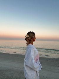 Pearl Grey with Pink Thread Sunkissed Varsity Embroider Sweatshirt