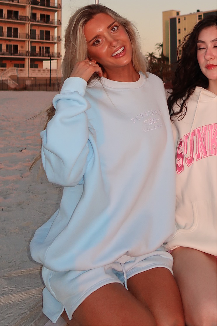 Icy Blue Sunkissedcoconut Logo Embroider Sweatshirt