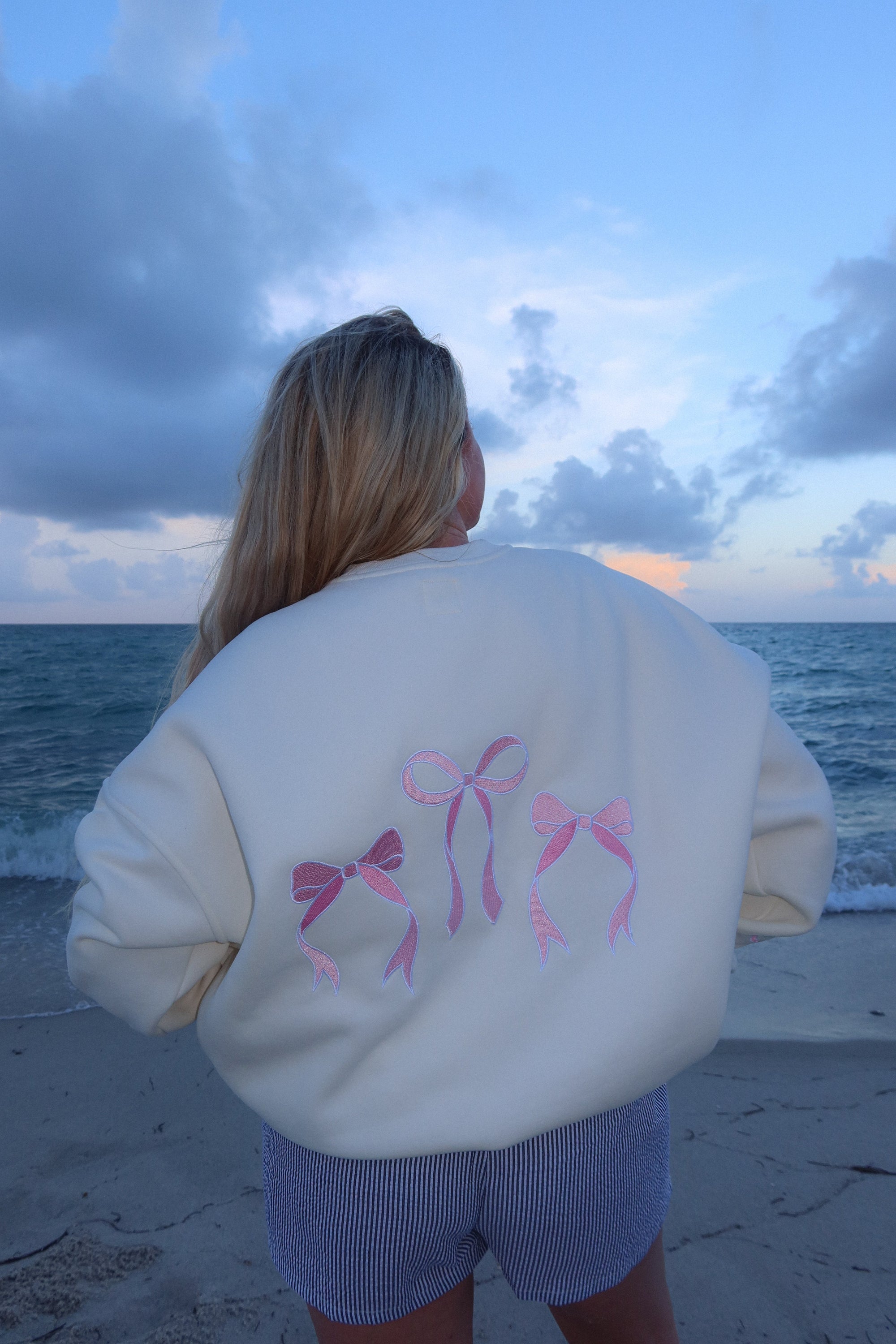 Pink Embroider Bow Sweatshirt