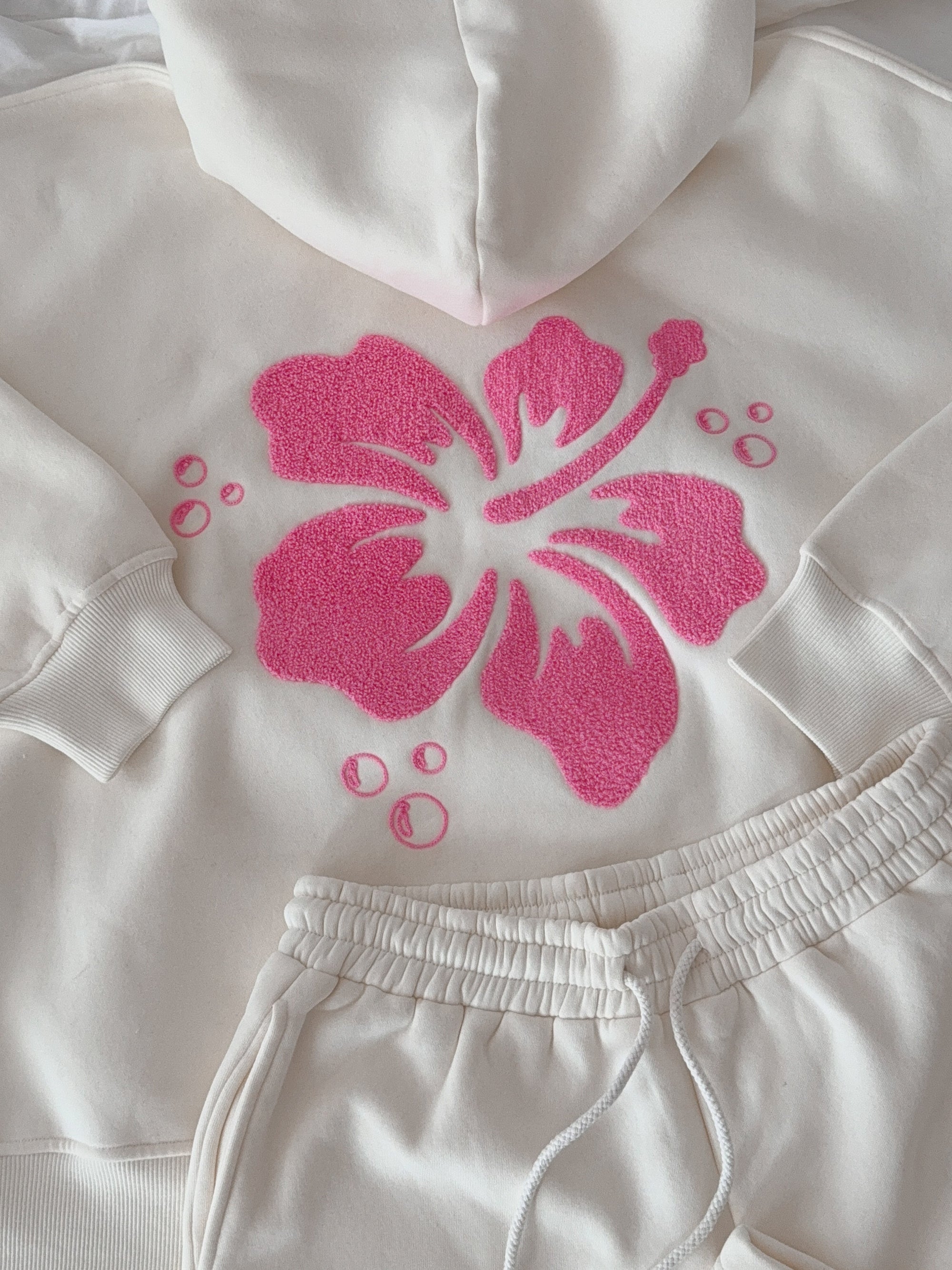 Ivory Hibiscus Flower Hoodie