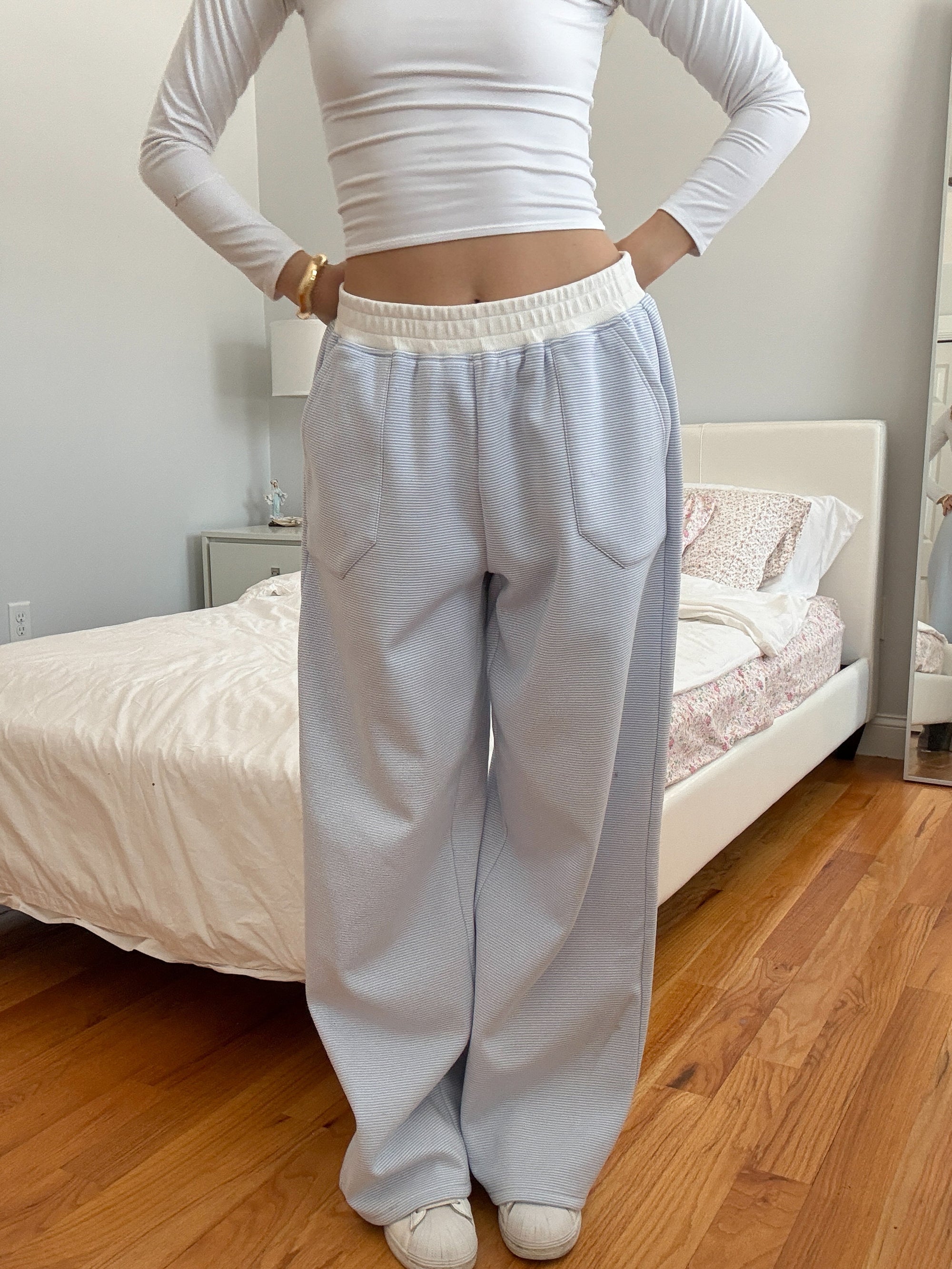 Blue and White Mini Striped Sweatpants