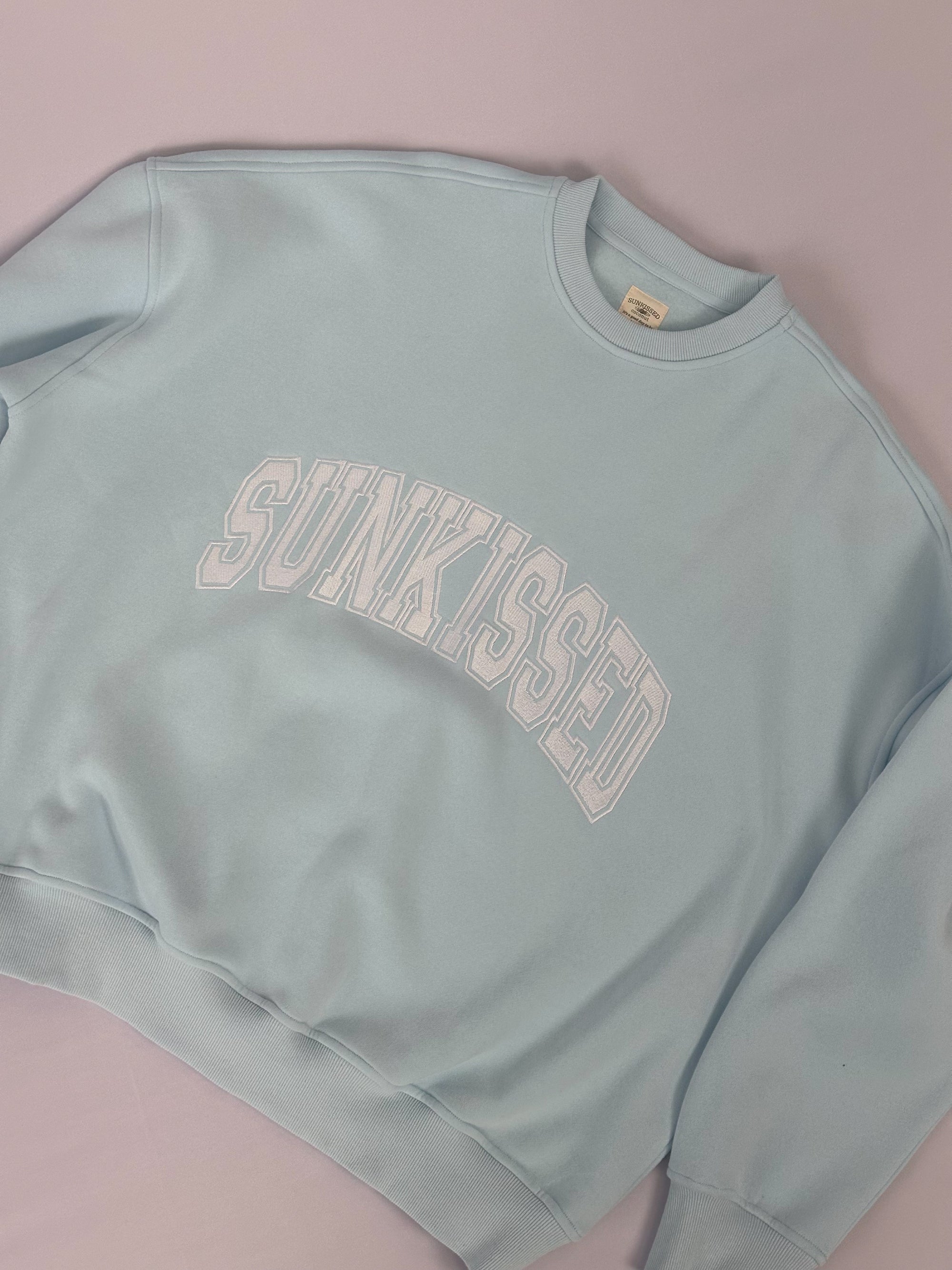 Icy Blue Sunkissed Varsity Embroider Sweatshirt