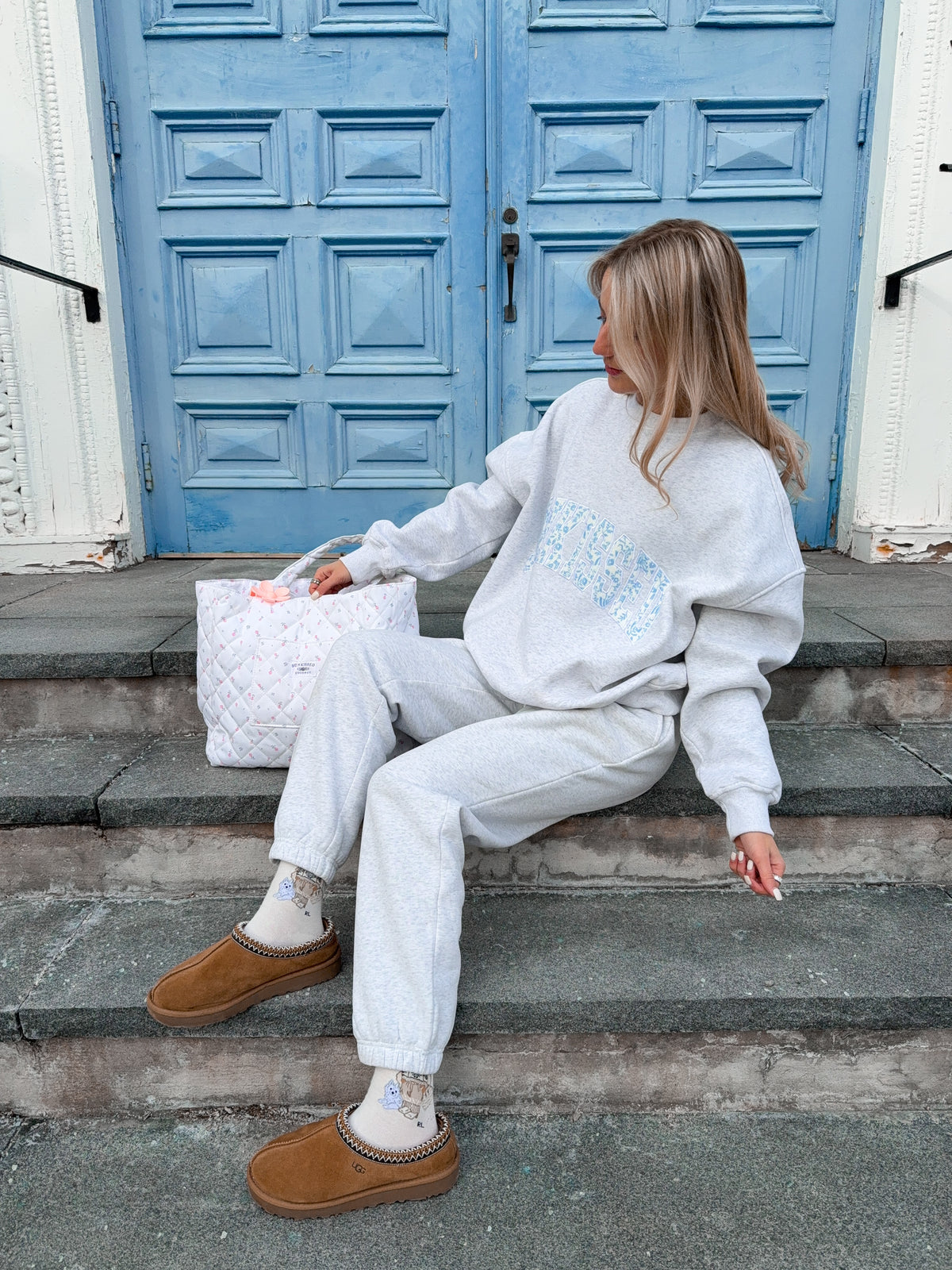 Pearl Grey Floral Sunkissed Embroider Sweatshirt