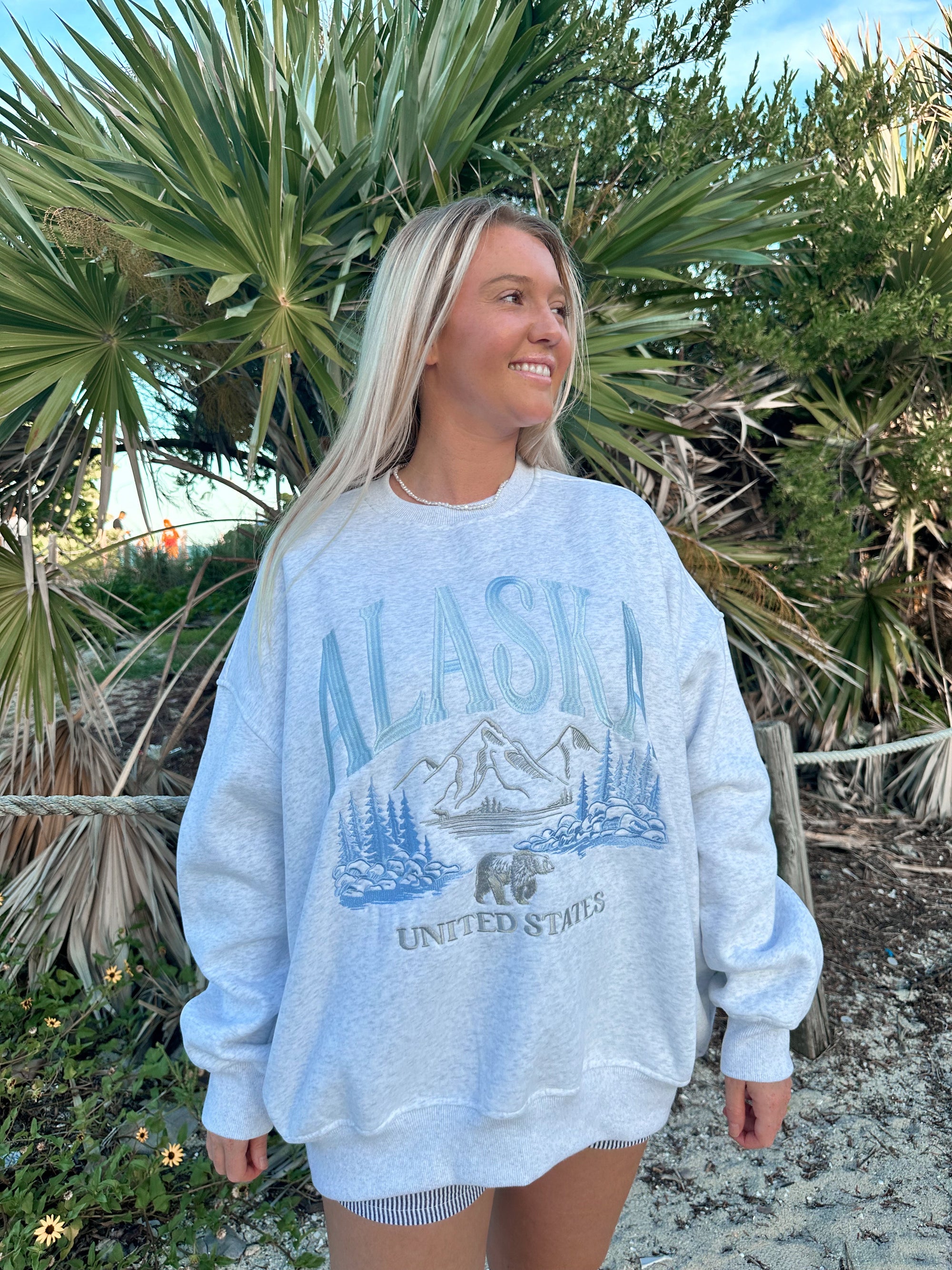 Pearl Grey Alaska Detailed Embroider Sweatshirt