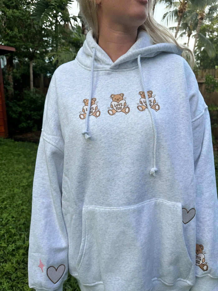 Teddy Bear Embroider Valentines Day Hoodie
