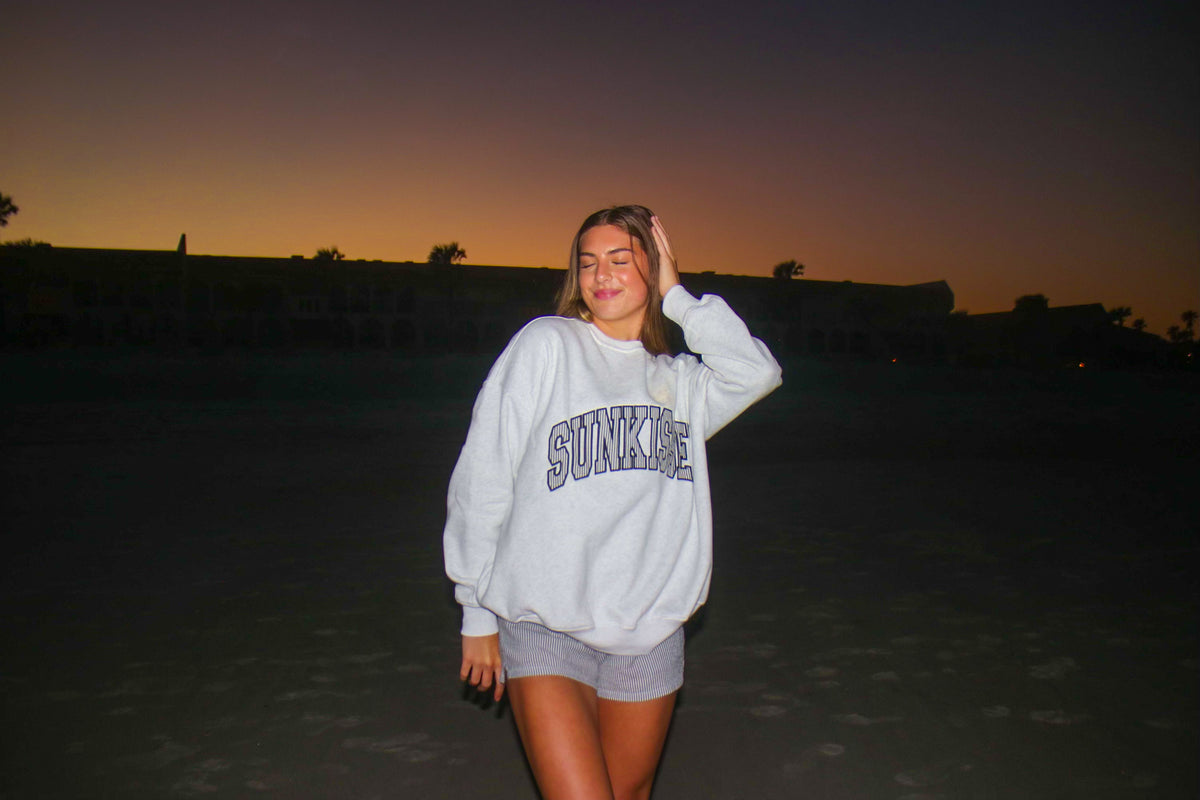 Pearl Grey Seersucker Striped Sunkissed Sweatshirt