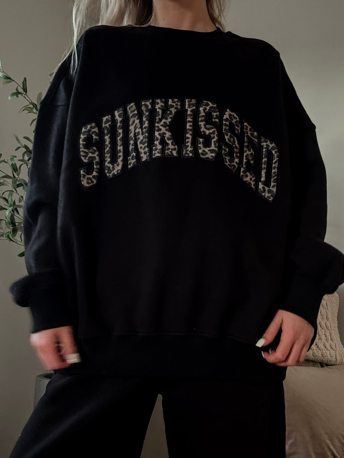 Black Sunkissed Leopard Print Embroider Sweatshirt