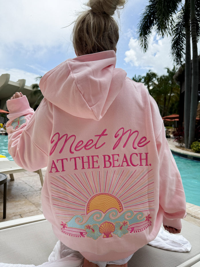 Meet Me At The Beach Sunset Embroidered Hoodie