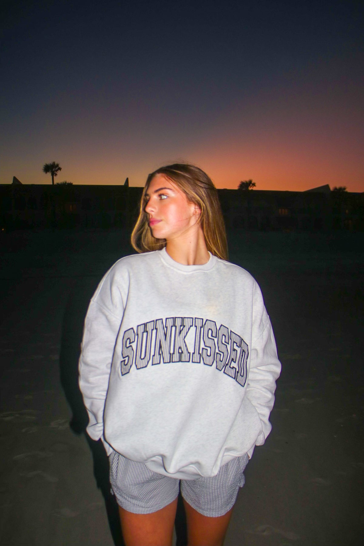 Pearl Grey Seersucker Striped Sunkissed Sweatshirt