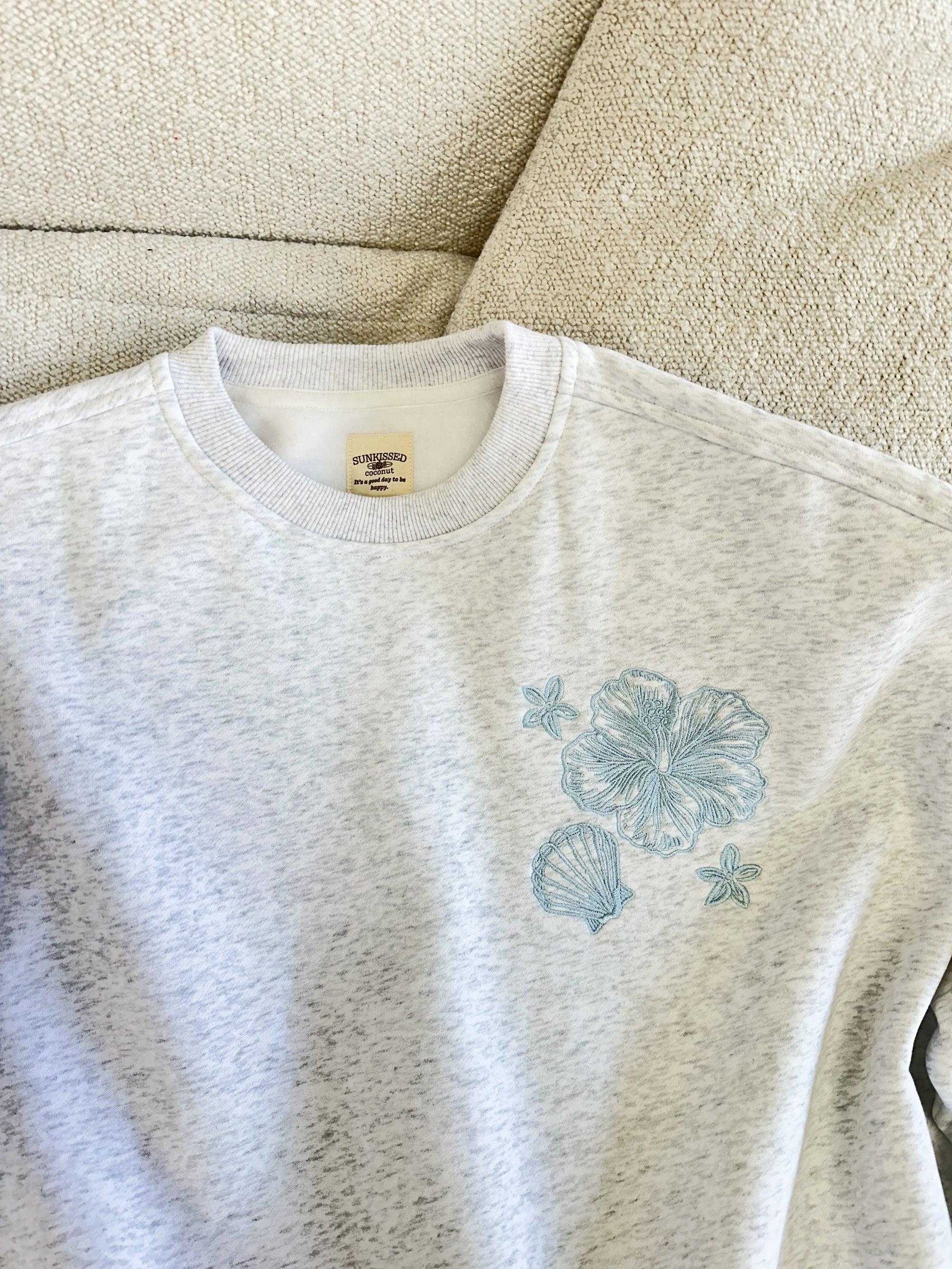 Pearl Grey Tropical Embroider Sweatshirt