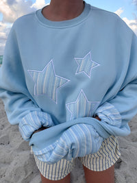 Icy Blue Star Lux Striped Sweatshirt