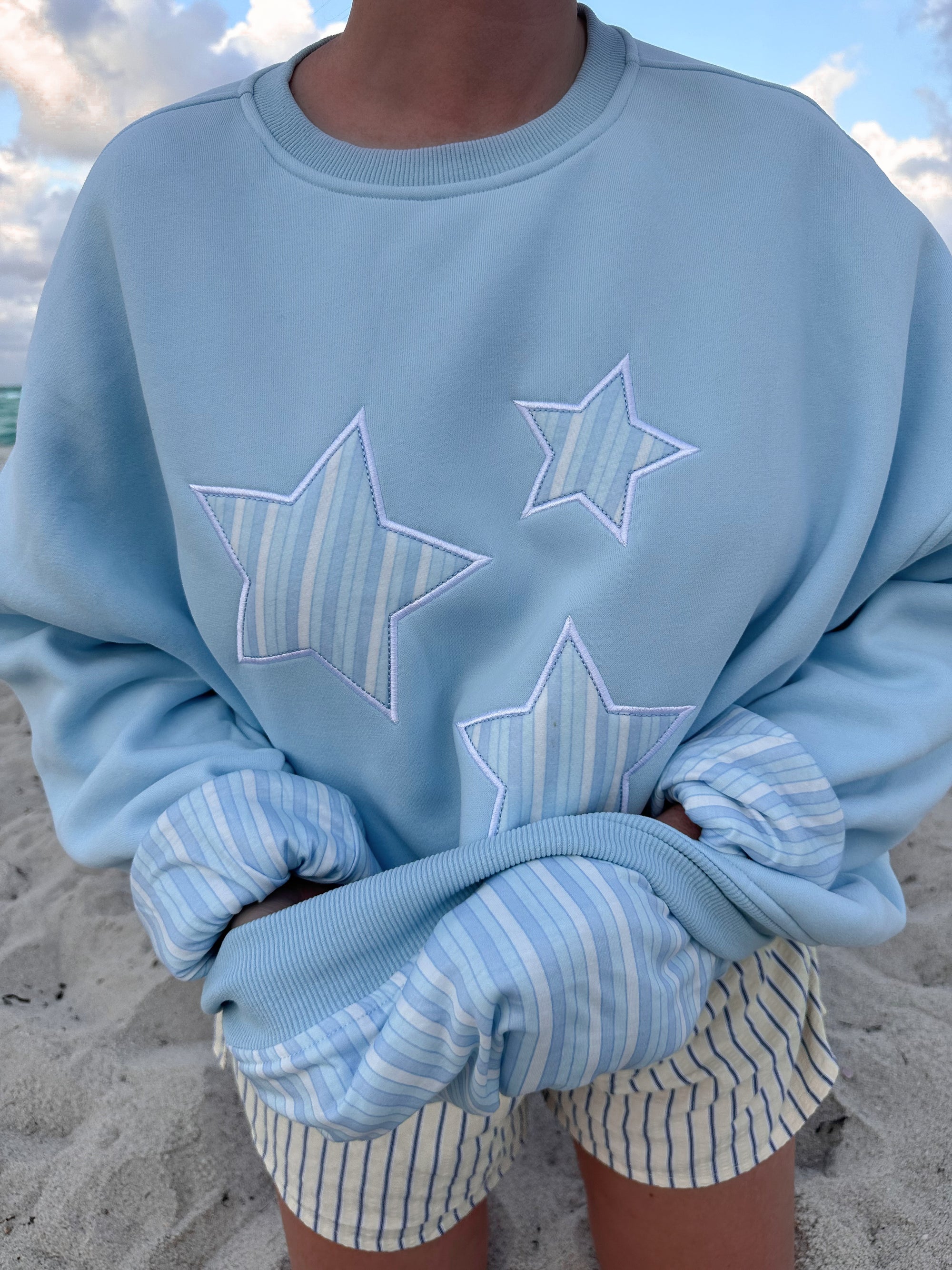 Icy Blue Star Lux Striped Sweatshirt