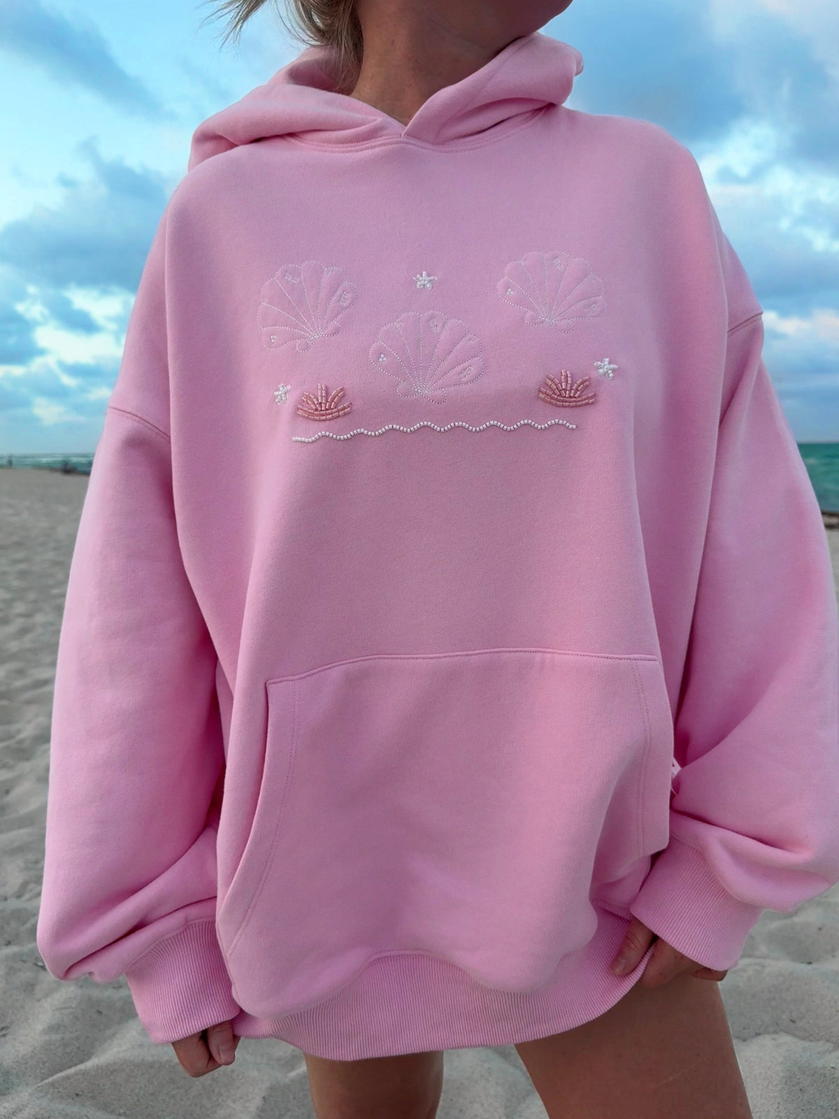 Lottie Pink Bikini Beaded Ocean Oversized Hoodie 100% Cotton