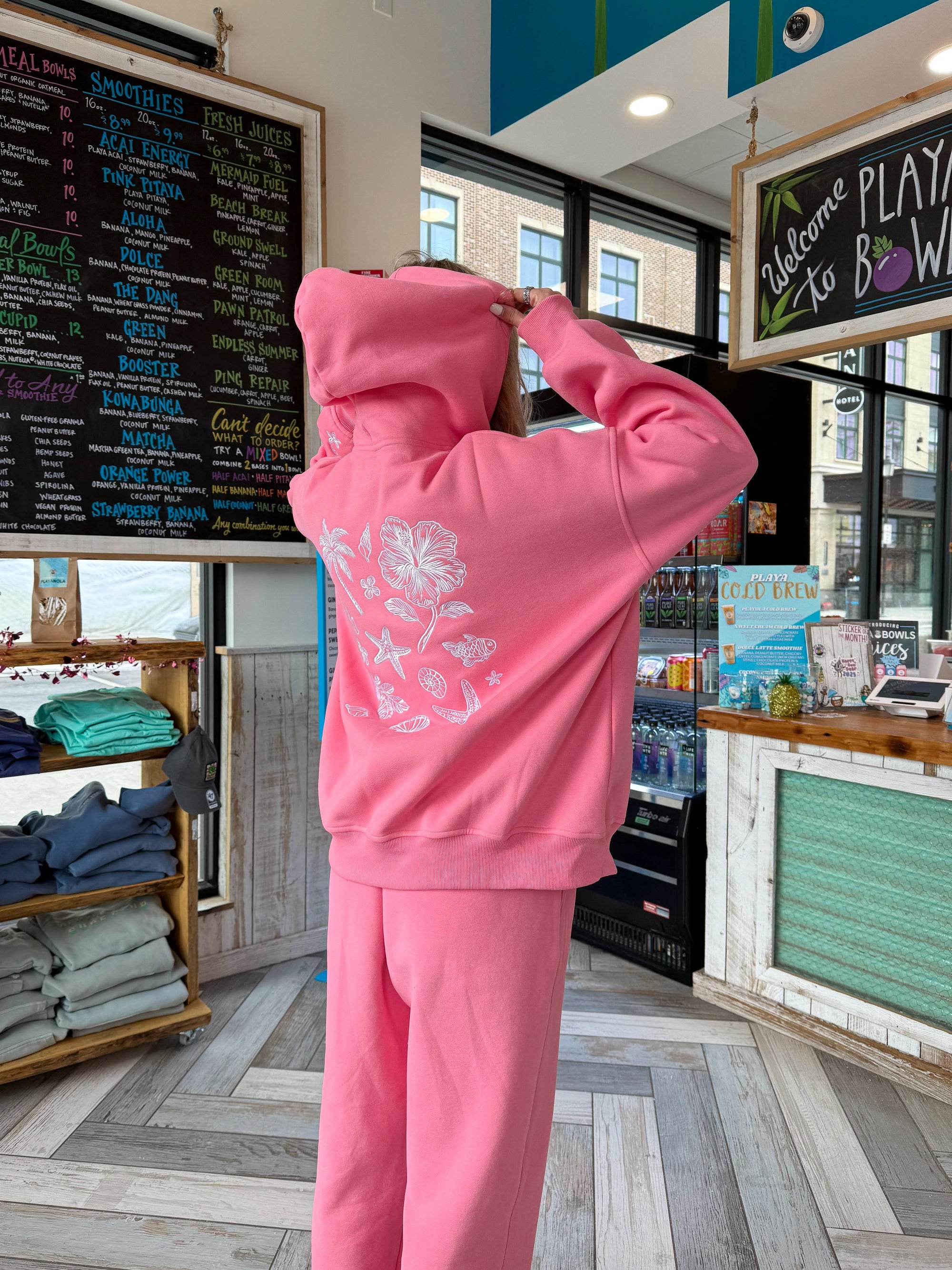 Hibiscus Pink Tropical Embroider Hoodie