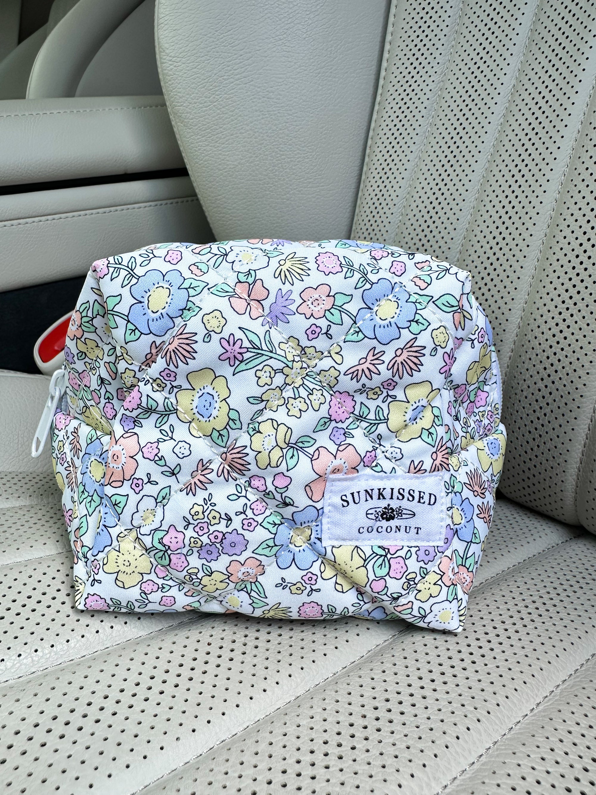 Small Pastel Flower Quilted Handmade Makeup Bag