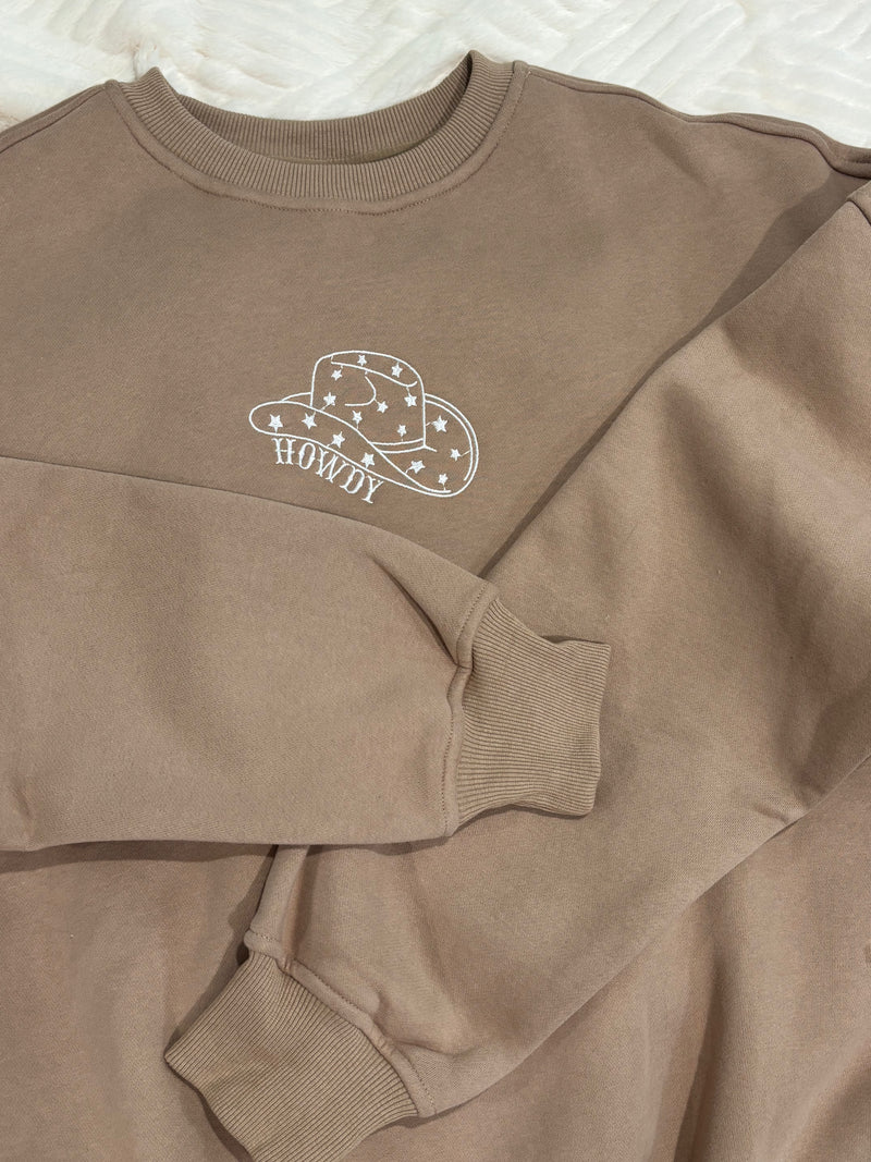 Cappuccino Howdy Embroider Sweatshirt