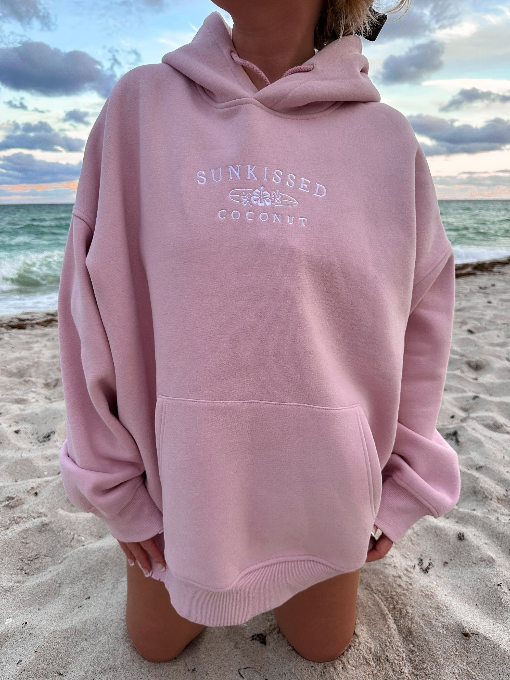 Mauve Mist Sunkissedcoconut Logo Embroider Hoodie