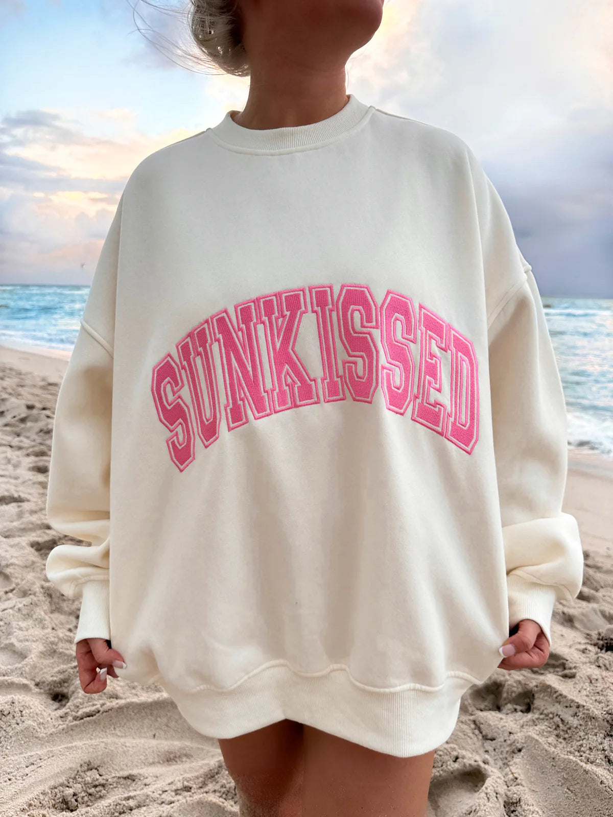 Sunkissed Collegiate Embroider Oversized Crewneck Sweatshirt
