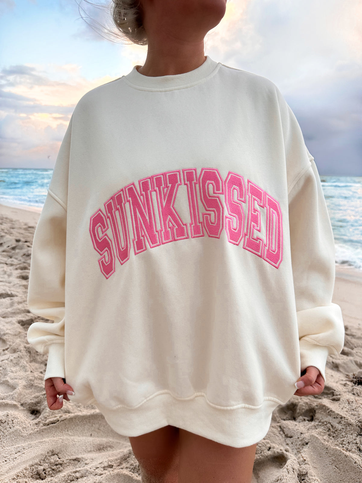 Sunkissed Collegiate Embroider Oversized Crewneck Sweatshirt