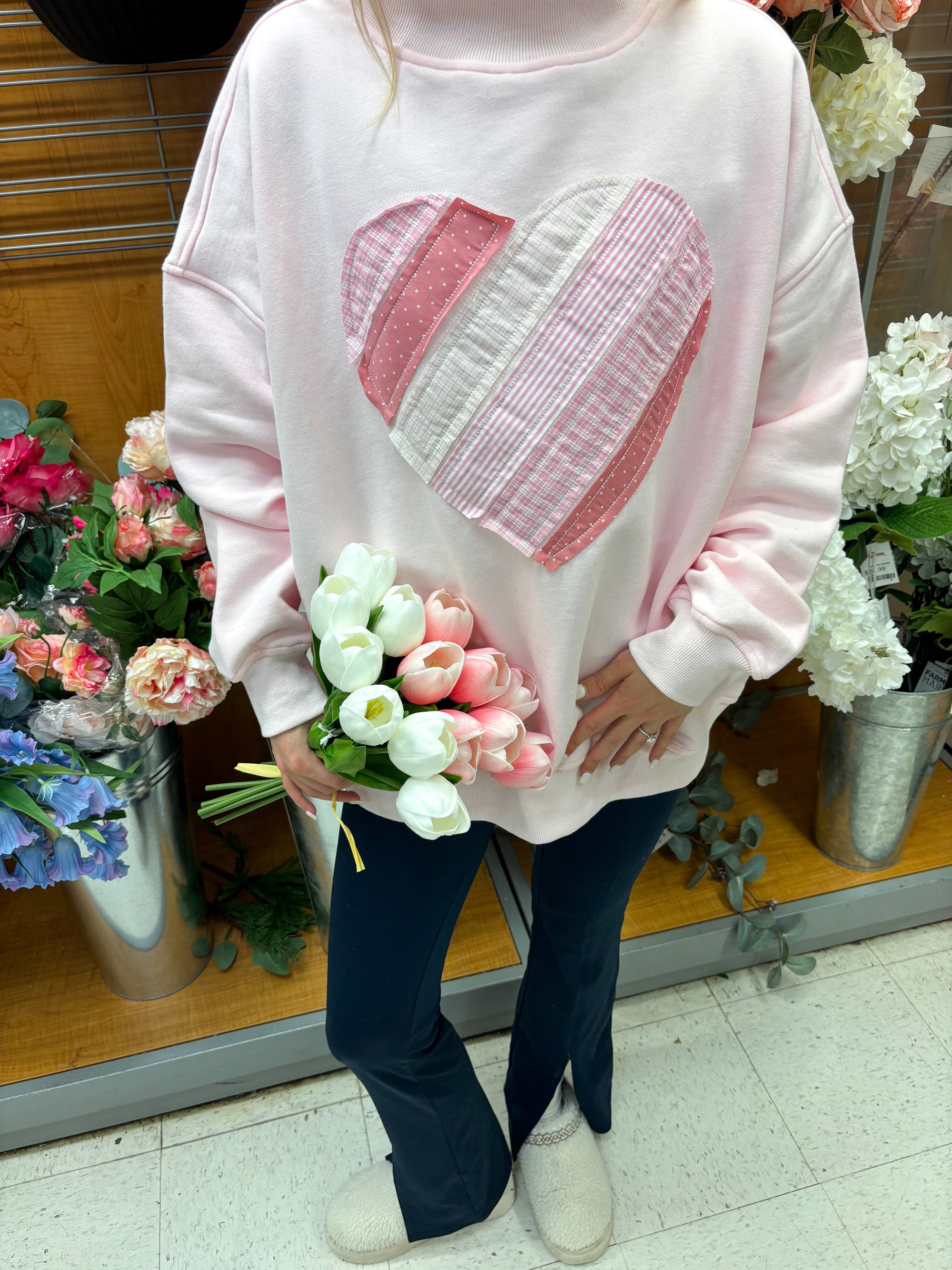 Light Pink Heart Mockneck Sweatshirt