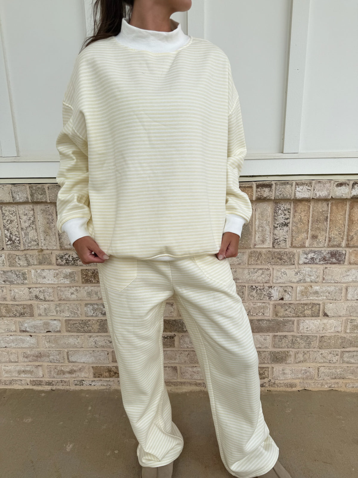 Baby Yellow and White Big Striped Mockneck Sweatshirt