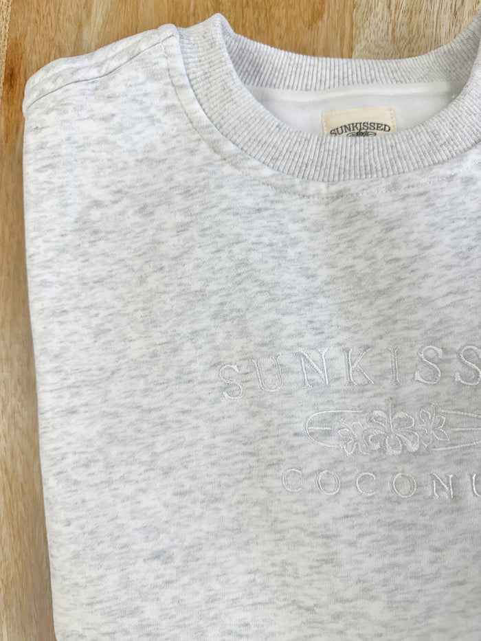 Pearl Grey and White Thread Sunkissedcoconut Logo Embroider Sweatshirt