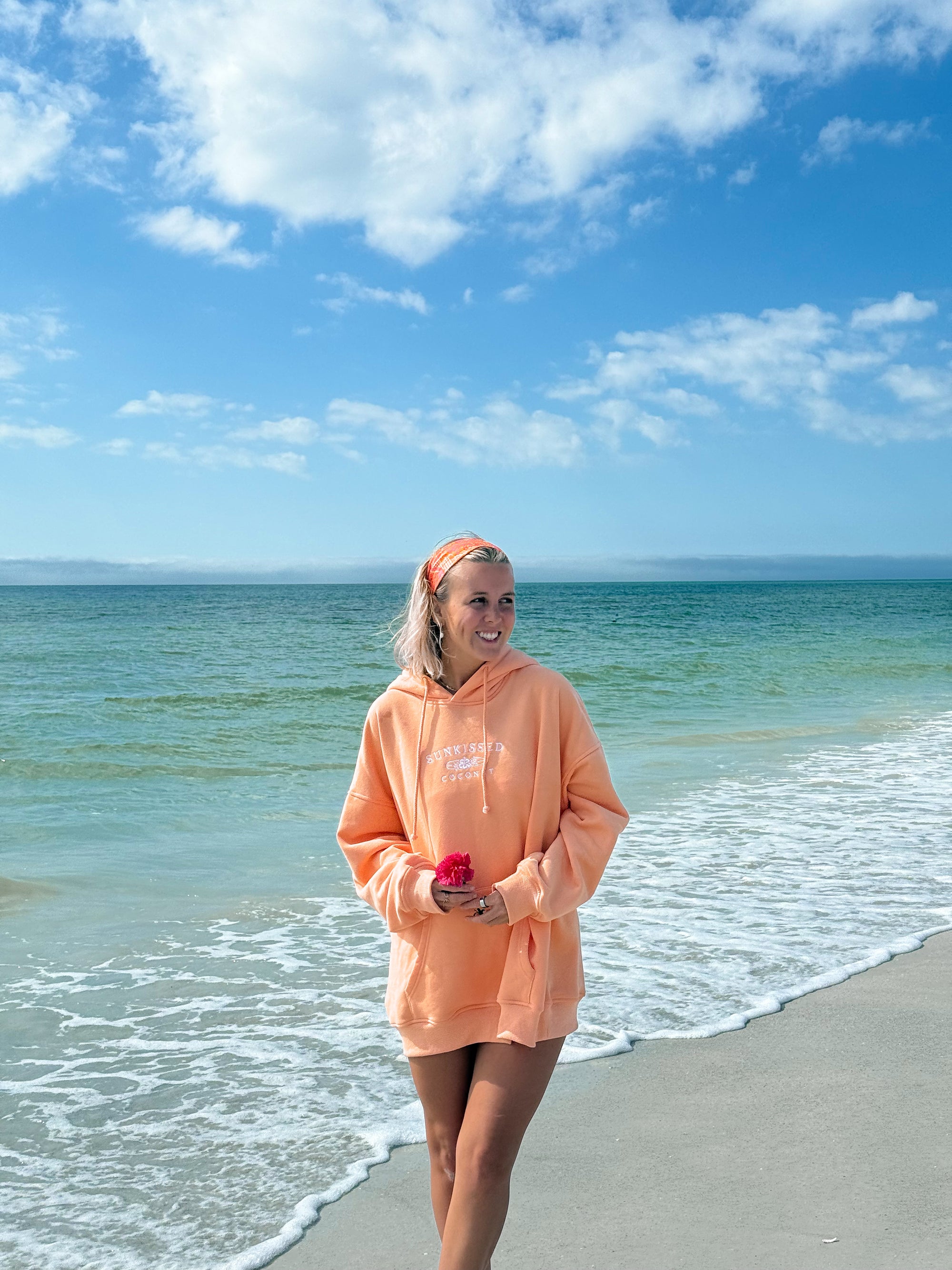 Sherbet Orange Sunkissedcoconut Logo Embroider Hoodie